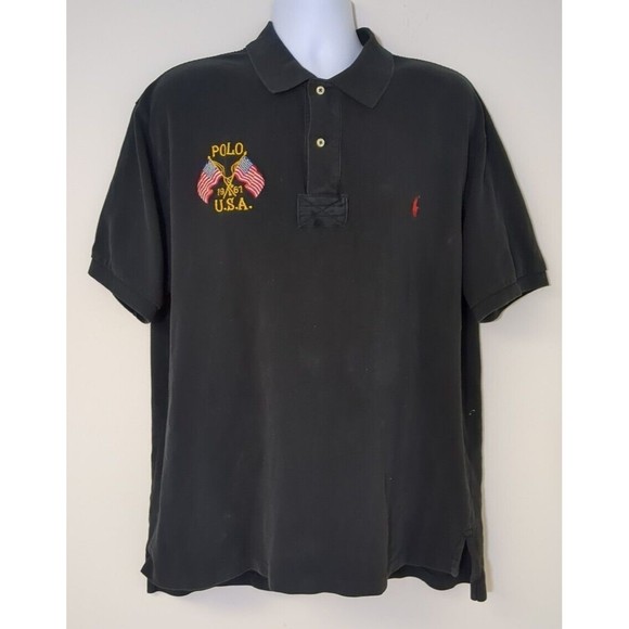 Polo Ralph Lauren Mens 1XB Shirt American Flag Black VTG - Picture 1 of 9